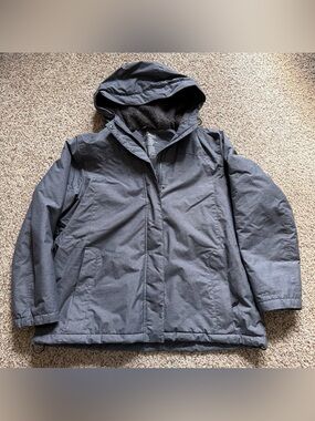 L.L.Bean Women's Winter Warmer Jacket Size XL Petite Gray Hooded Sherpa Lined